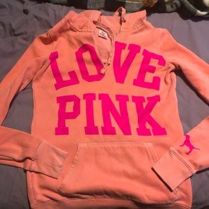 VS PINK Tunic Notched Neck Orange Hoodie Sz S M Long